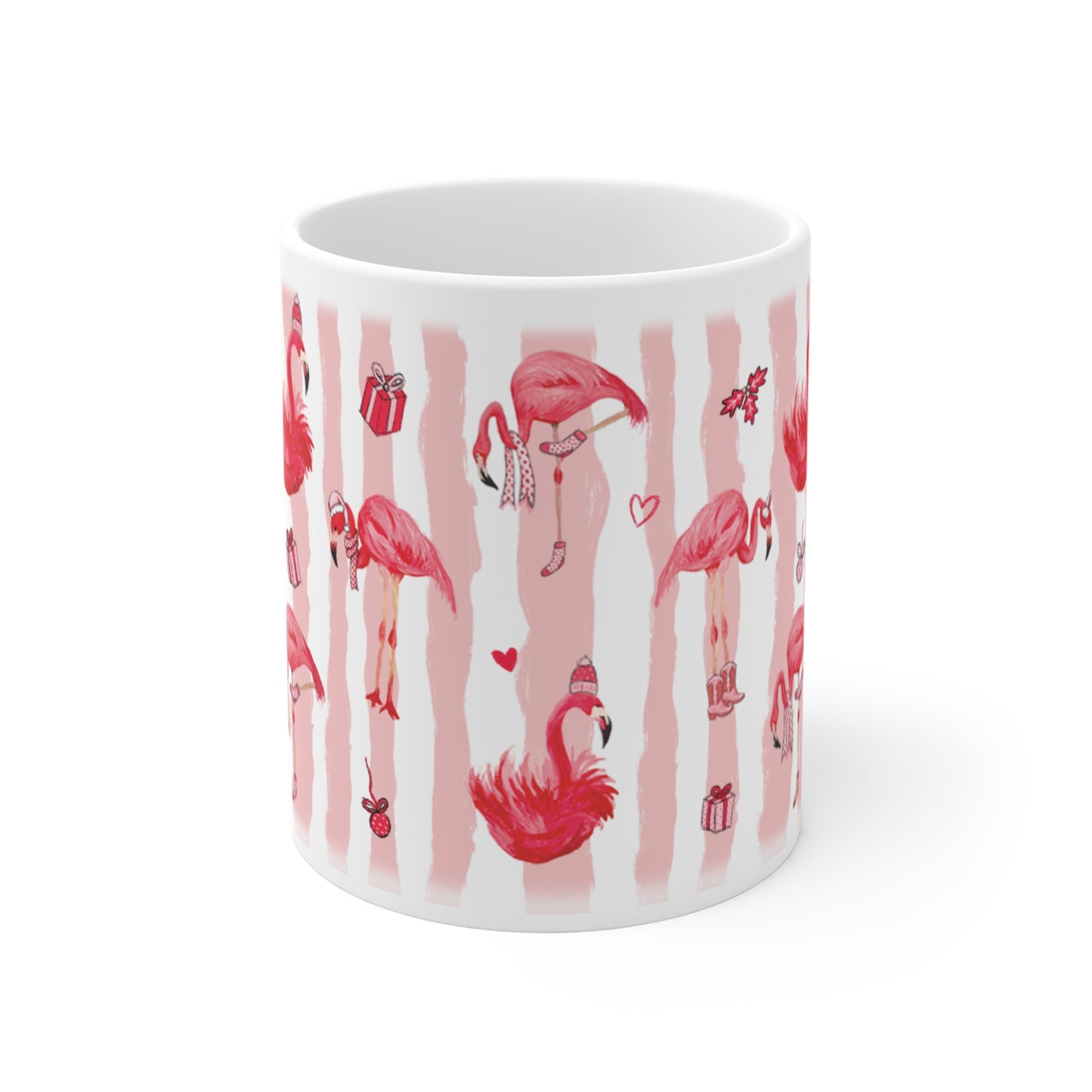 Flamingo Pattern Mug — Pink Stripe Tropical Coffee Cup (11oz)