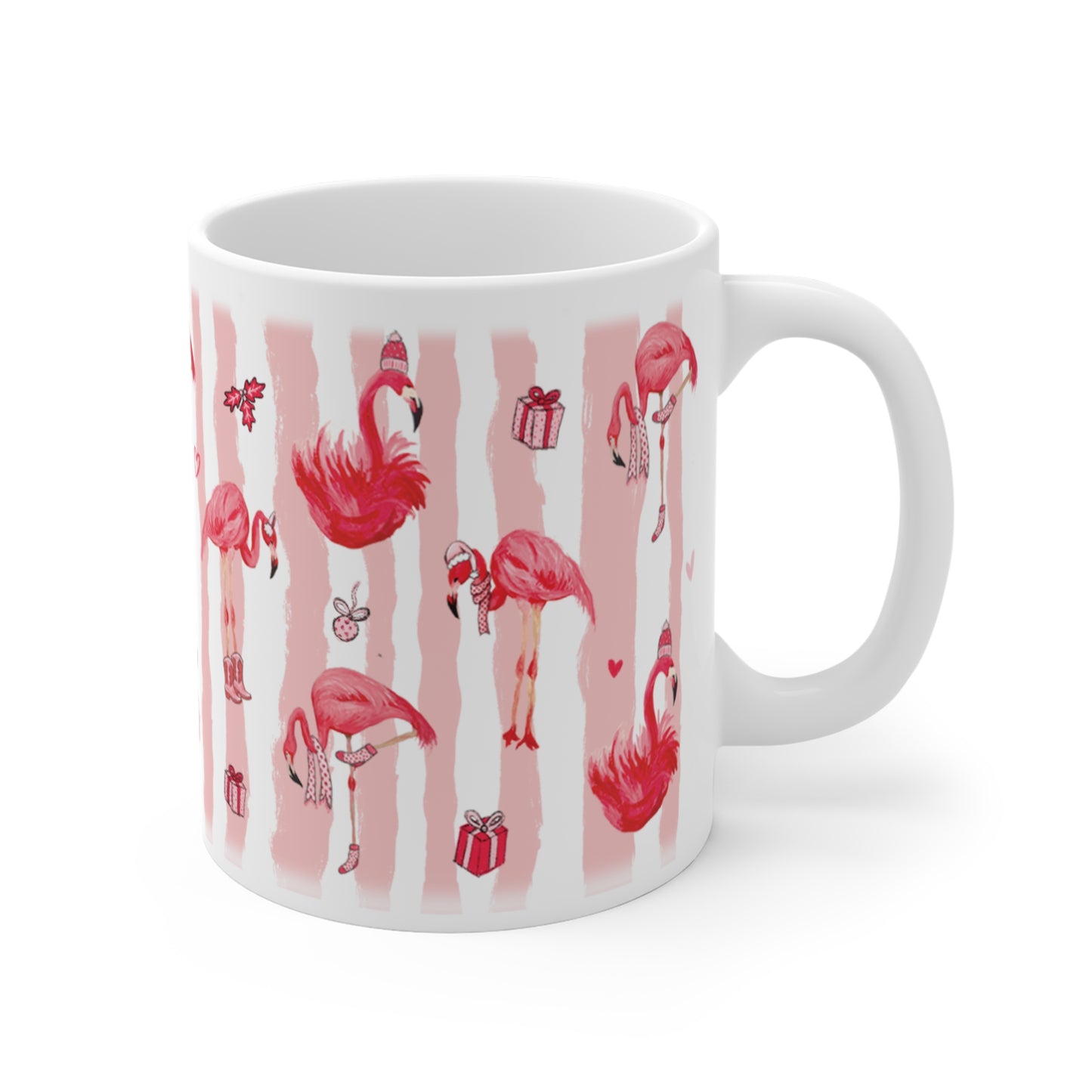 Flamingo Pattern Mug — Pink Stripe Tropical Coffee Cup (11oz)